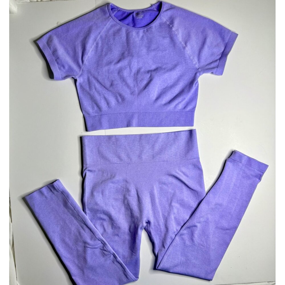 2-Piece Lavender Seamless Workout Set XL Nylon/Elastane